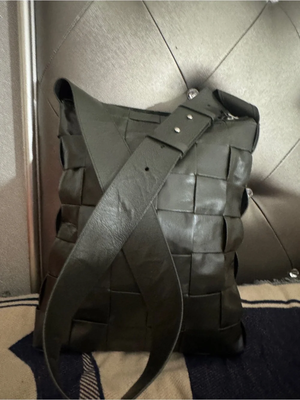 Bottega Veneta Dark Green Intrecciato Leather Messenger Bag